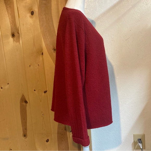 Eileen Fisher Rich Red Wool Blend V-Neck Sweater XL minor spots at cuff - Picture 2 of 14